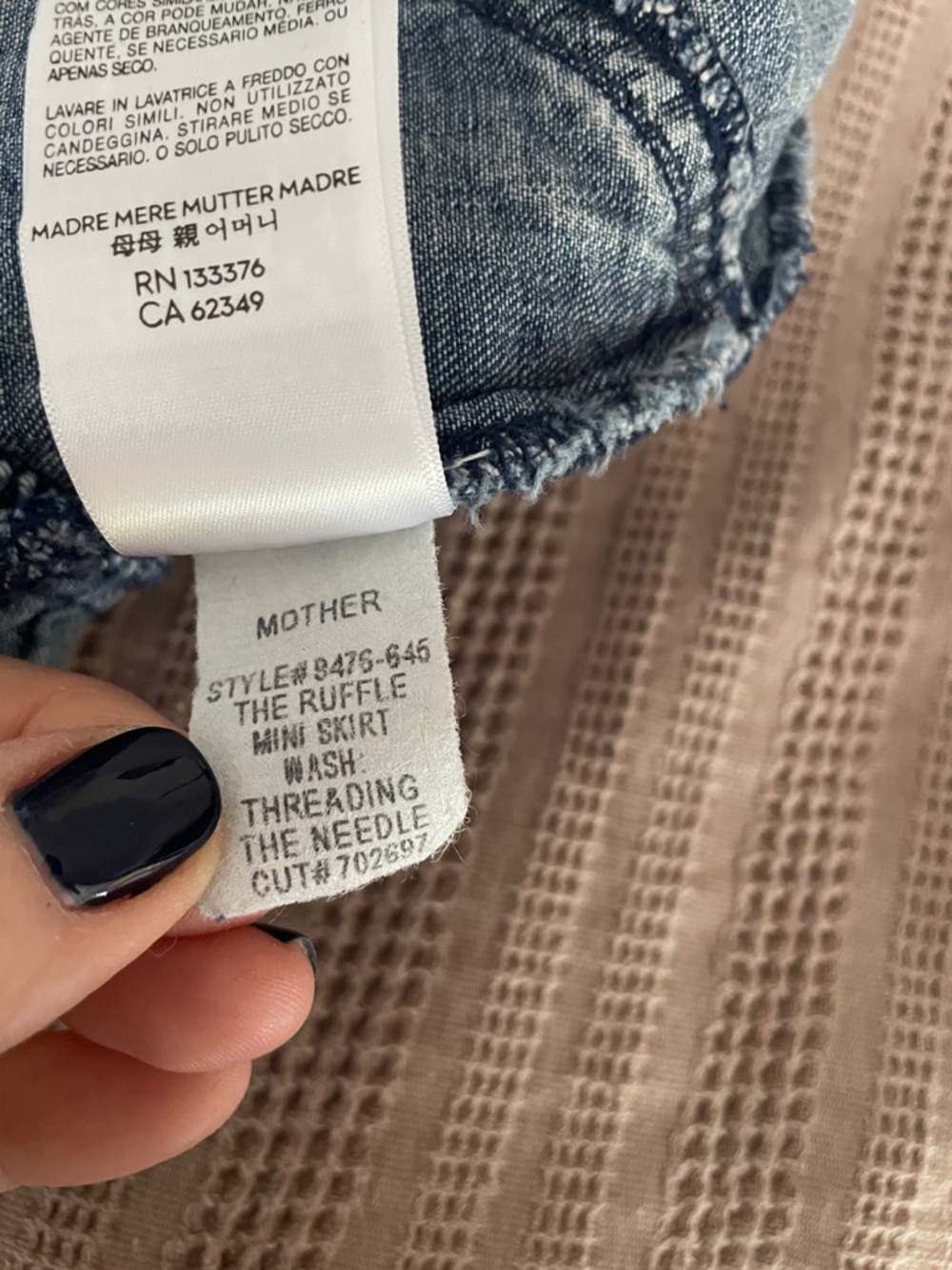 MOTHER The Ruffle Threading Needle Blue Tiered Ruffle Denim Mini Skirt 26 - Picture 12 of 12